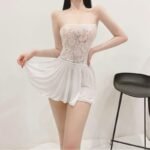 Aurora Charm – Stitched Satin Lace Tube Night Dress with Panty (Free Size)