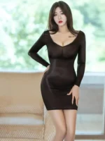 Sexy Wet Look Satin Cocktail Top & Hip Skirt Set – 18+ Alluring Nights