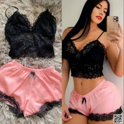 Gorgeous Lace Design Ladies Two Piece Nighty
