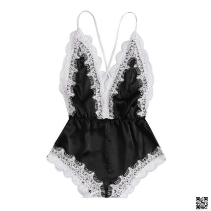 Velvet Desire – Premium Satin Lace Nightwear Bodysuit || Free Size